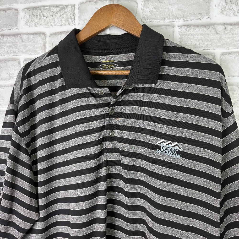 Lone Cypress x Desert Mountain Black & Gray Performance Golf Polo Men XL Stretch
